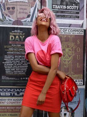 H&M Stretchy Pencil Skirt True Retro Strawberry Retro Red Hi-Rise